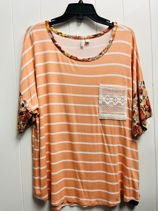 Top Short Sleeve By Cato In Orange & White, Size: Xl