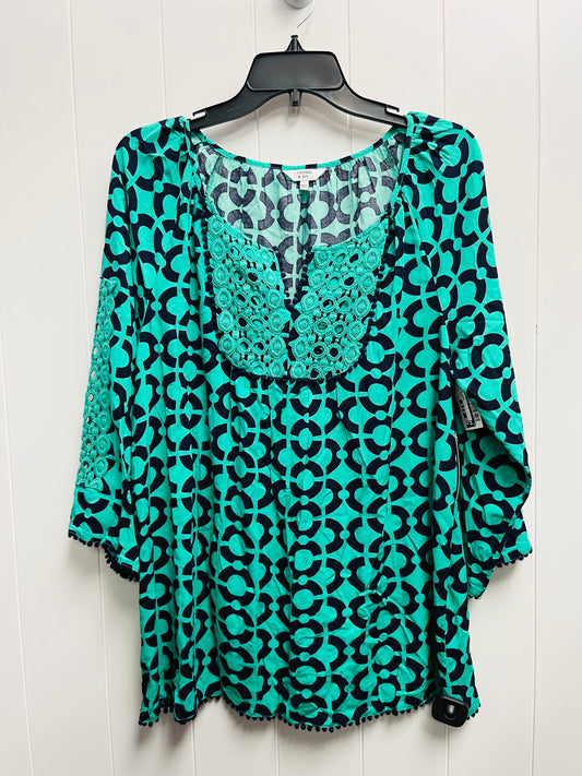 Top Long Sleeve By Crown And Ivy In Black & Green, Size: L