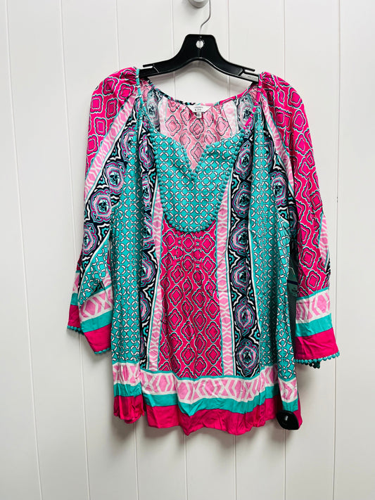 Top Long Sleeve By Crown And Ivy In Green & Pink, Size: Xl