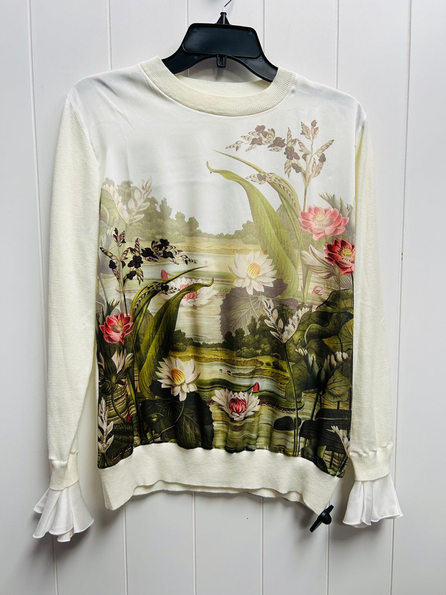 Top Long Sleeve By Ted Baker In Green & White, Size: L