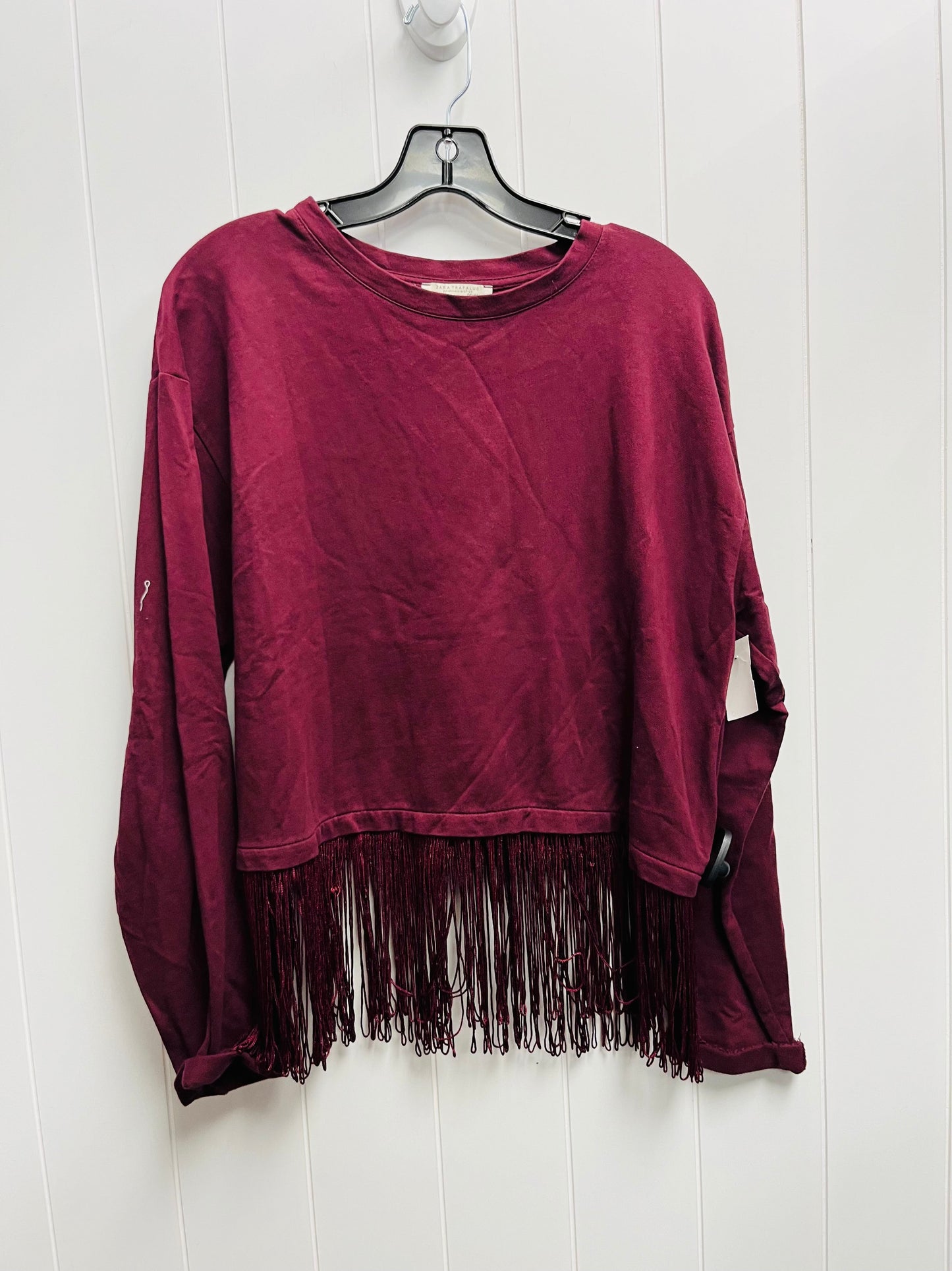 Top Long Sleeve By Zara In Maroon, Size: M