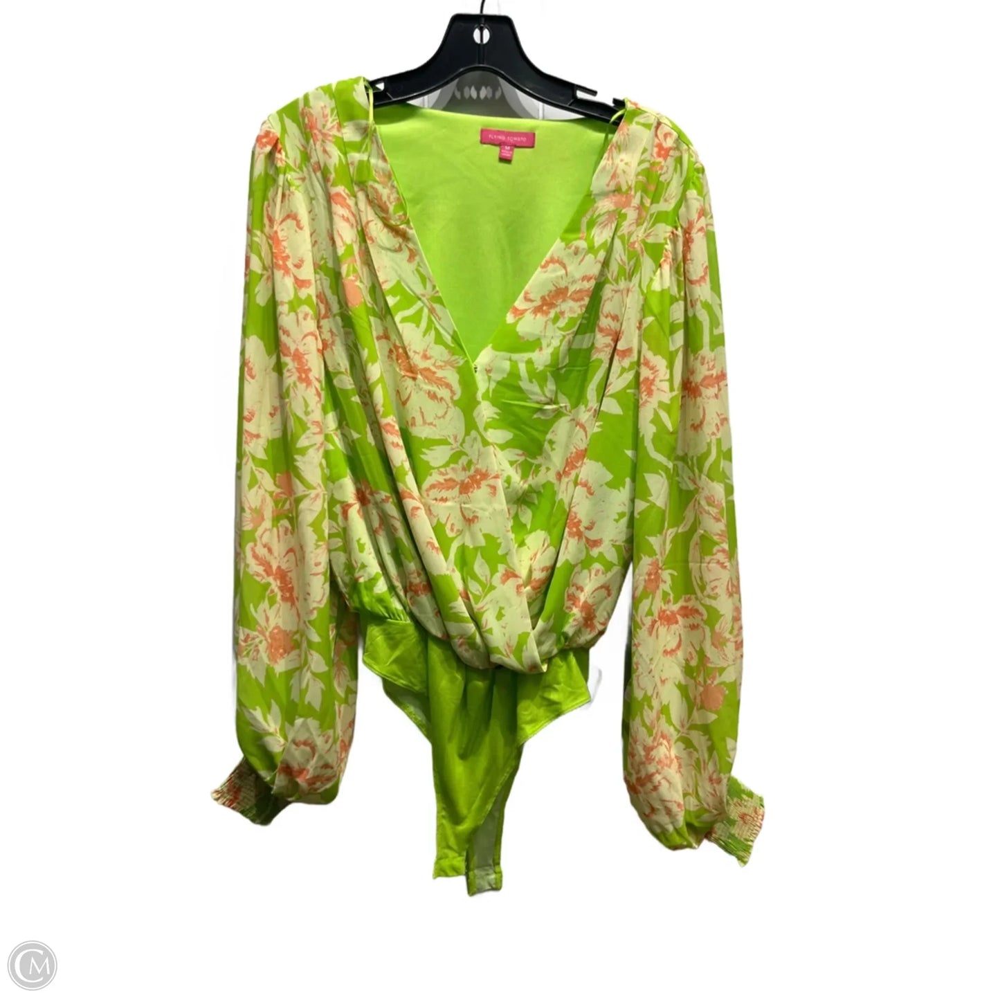 Blouse Long Sleeve By Flying Tomato In Green & Yellow, Size: M