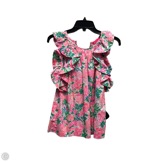 Top Short Sleeve Designer By Lilly Pulitzer In Green & Pink, Size: Xs