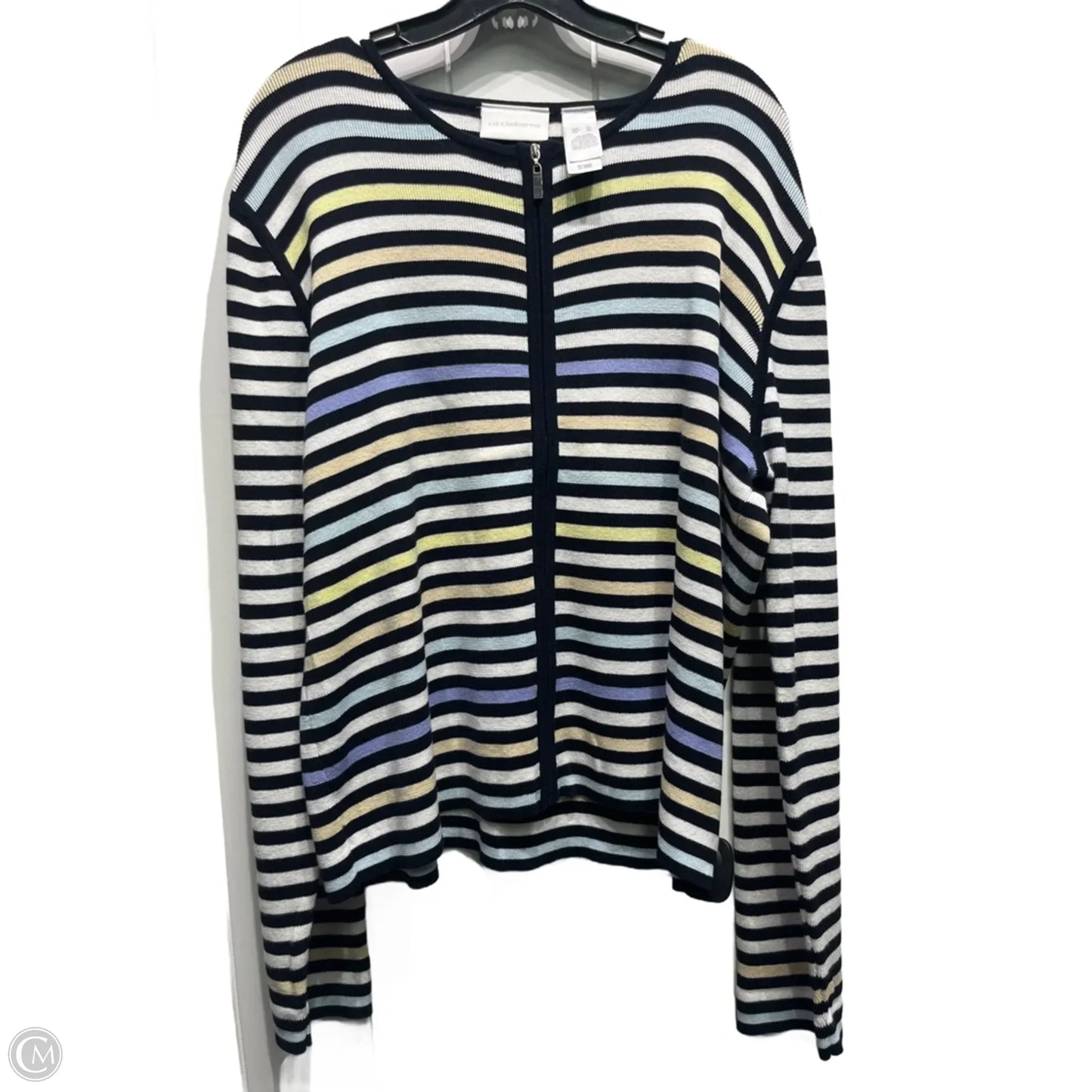 Sweater Cardigan By Liz Claiborne In Black & Blue, Size: Xl