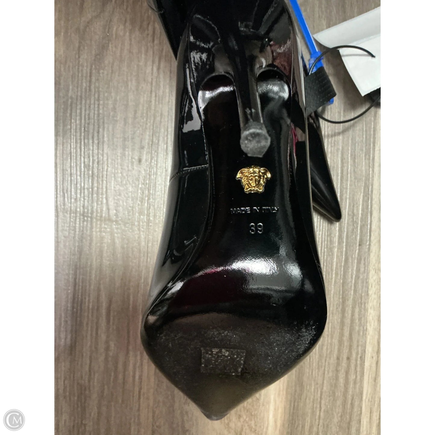 Shoes Luxury Designer By Versace In Black, Size: 9