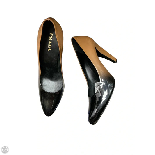 Shoes Luxury Designer By Prada In Black & Tan, Size: 10