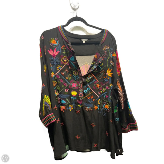 Top Long Sleeve By John Mark In Black & Pink, Size: 2x