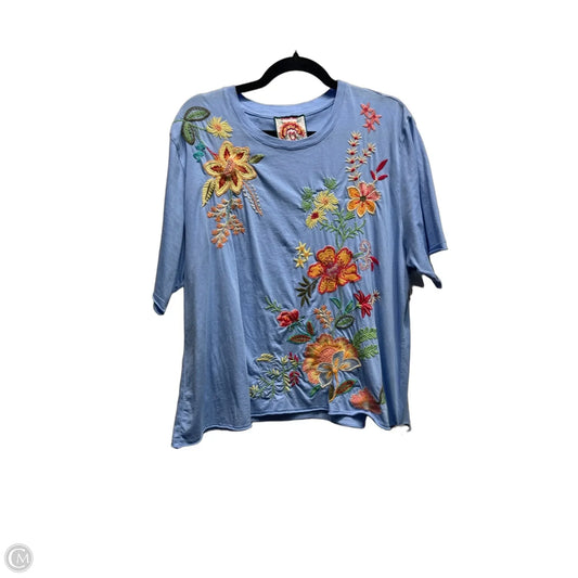 Top Short Sleeve By Johnny Was In Blue & Yellow, Size: Xxl