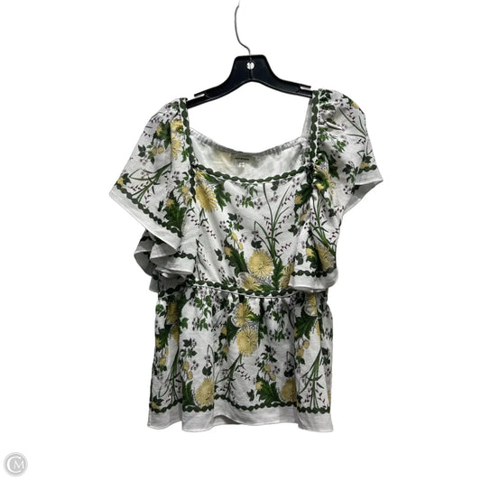 Top Short Sleeve By Max Studio In Green & White, Size: L
