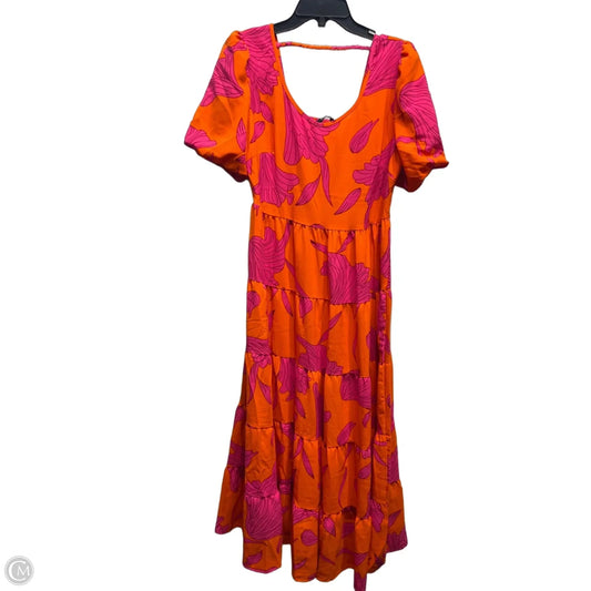 Dress Casual Midi By FASHION In Orange & Pink, Size: M