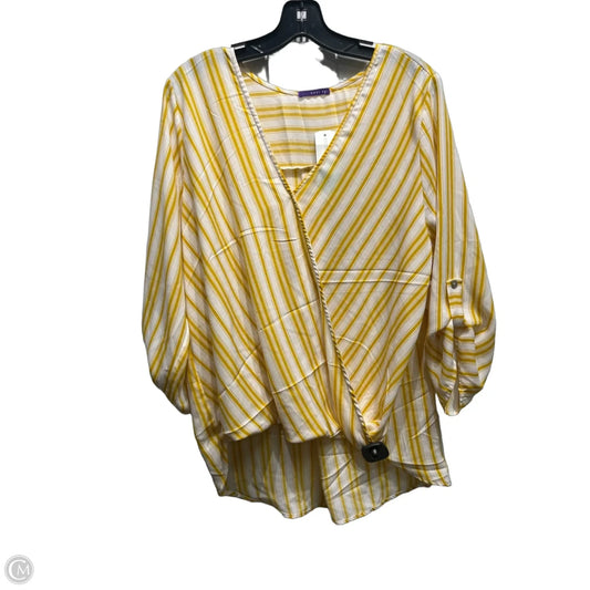 Top 3/4 Sleeve By West Kei In White & Yellow, Size: Xl