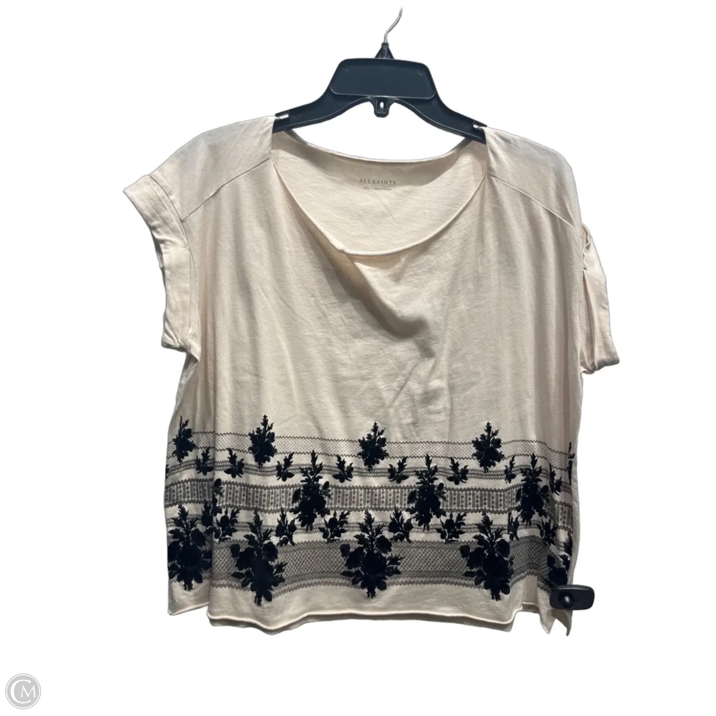 Top Short Sleeve Designer By All Saints In Black & Tan, Size: S