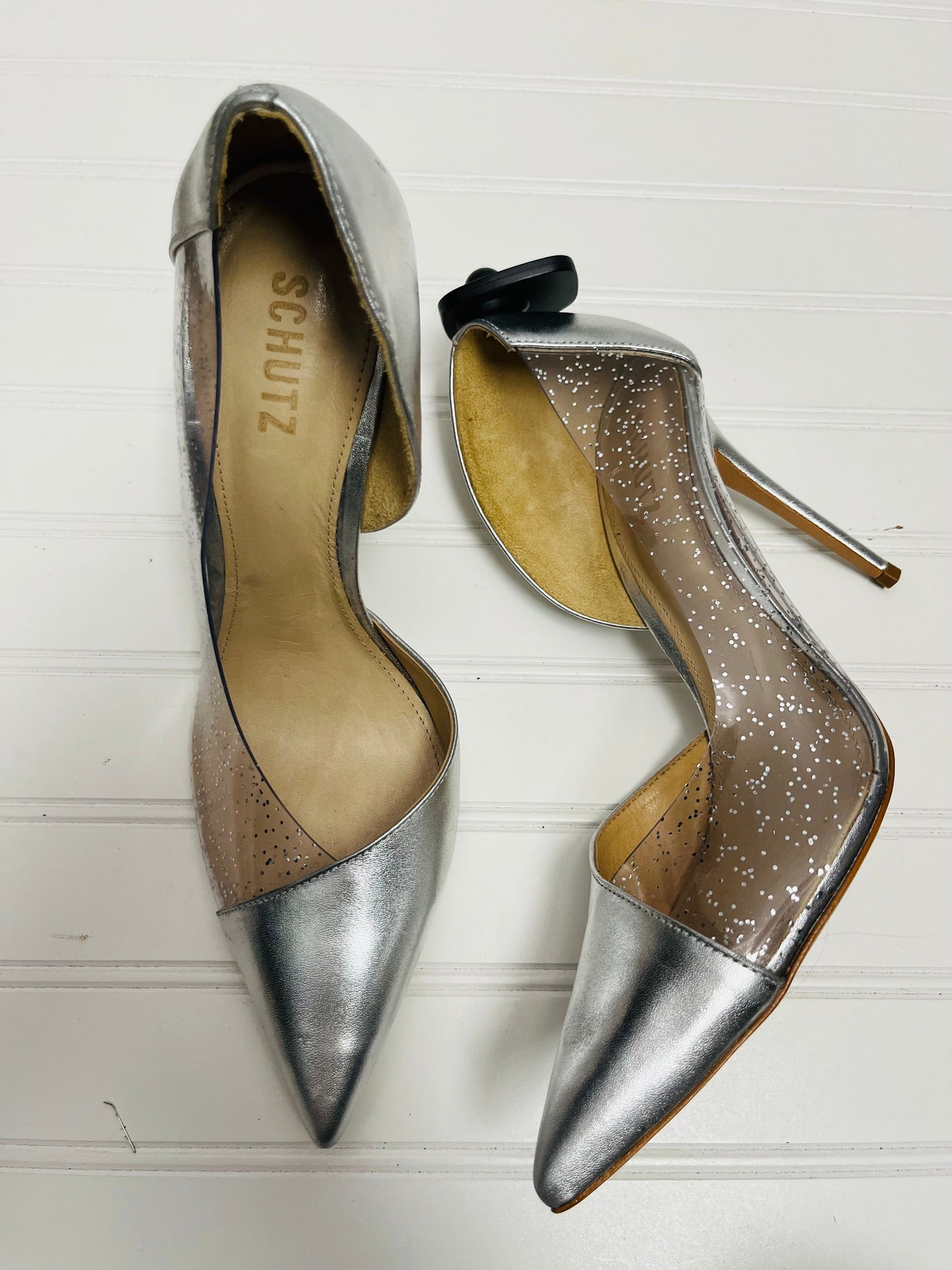 Silver Shoes Heels Stiletto shultz, Size 9.5