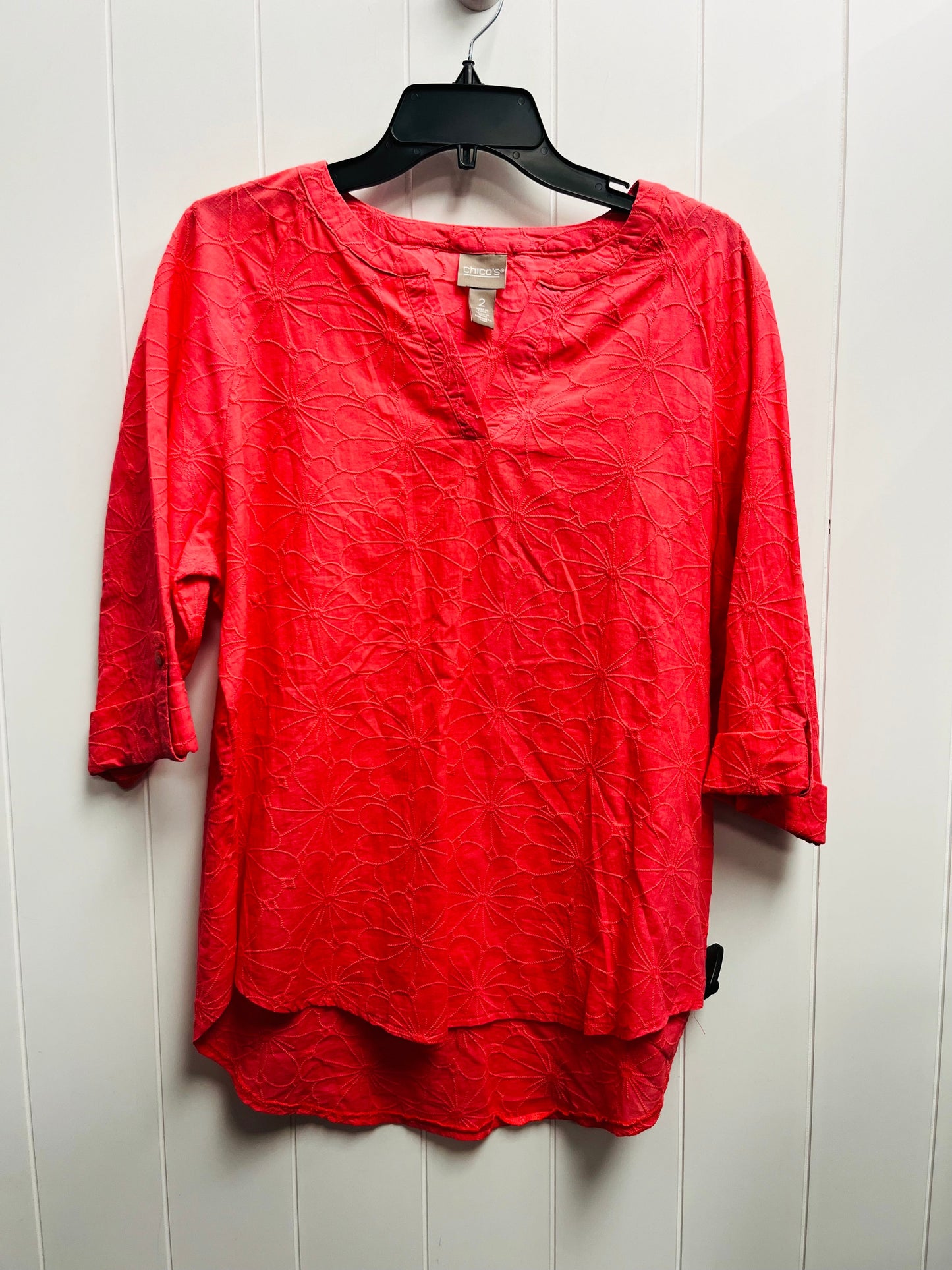 Top 3/4 Sleeve By Chicos In Coral, Size: L