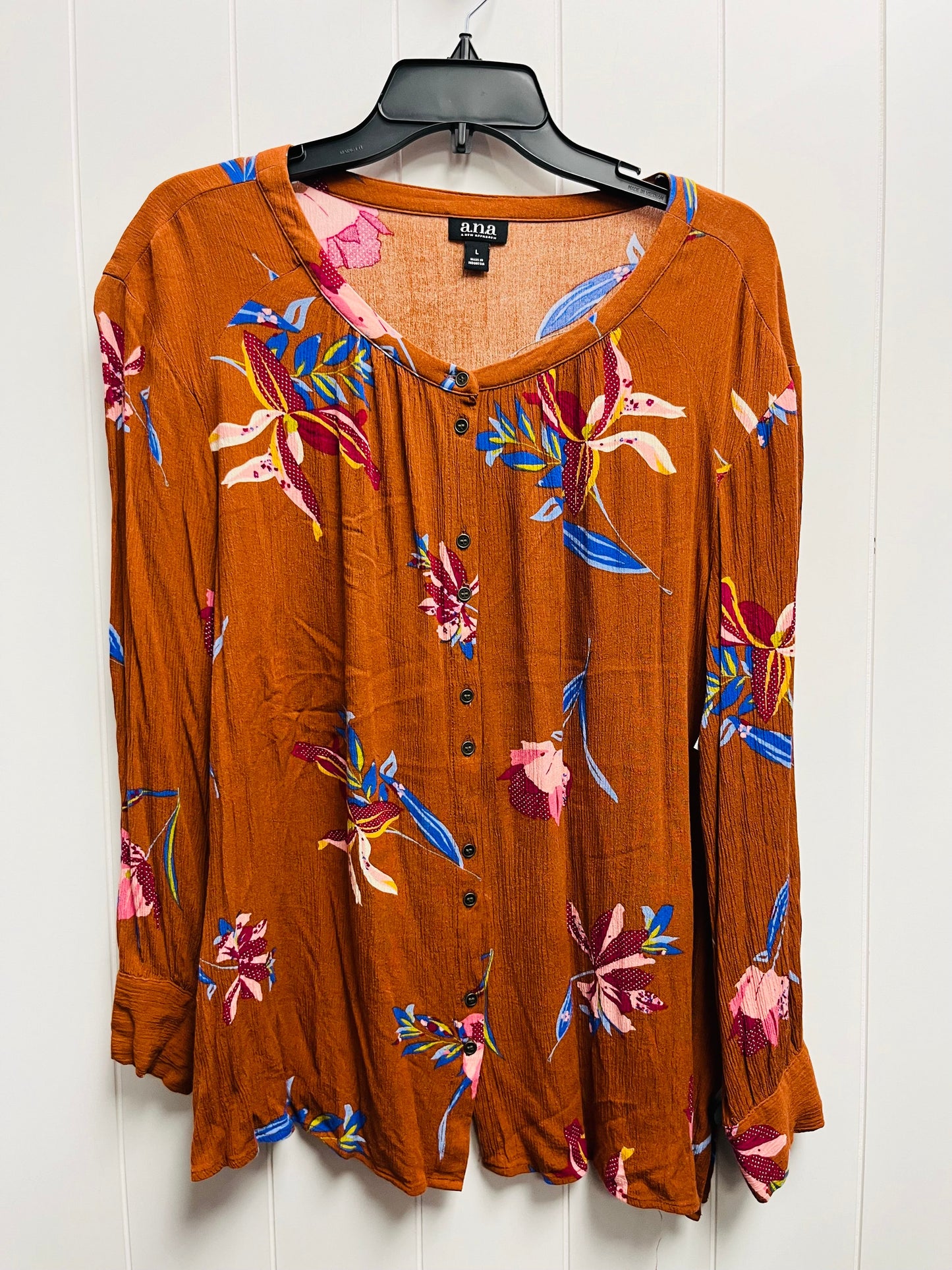 Top Long Sleeve By Ana In Orange, Size: L