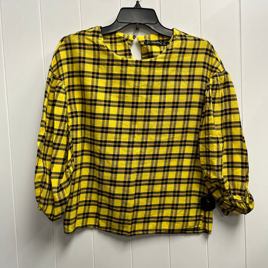 Top Long Sleeve By Zara Basic In Yellow, Size: S