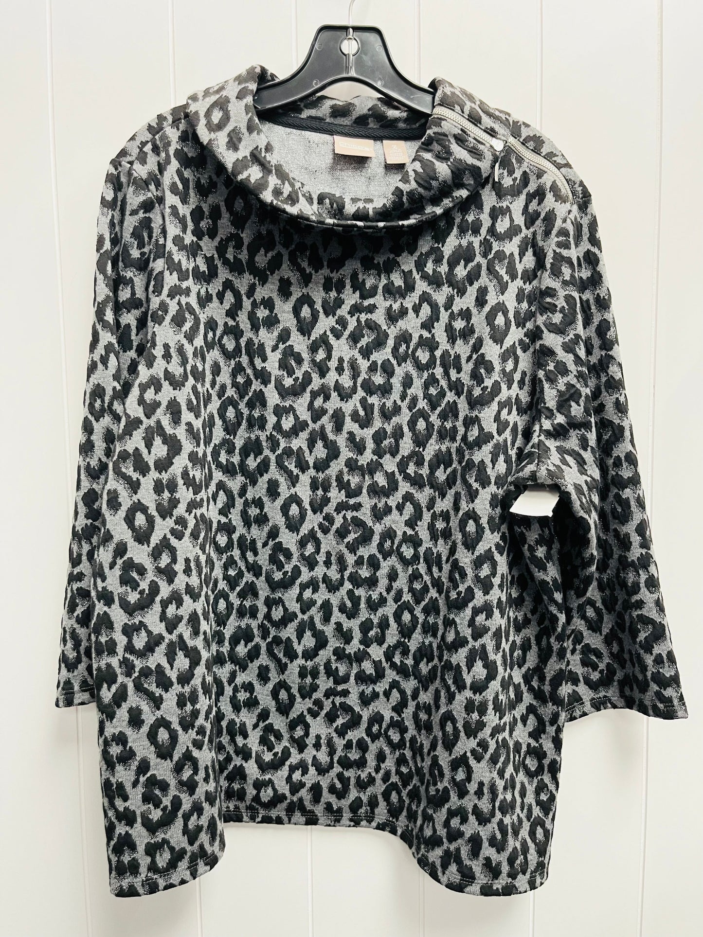 Top Long Sleeve By Chicos In Black & Grey, Size: Xl