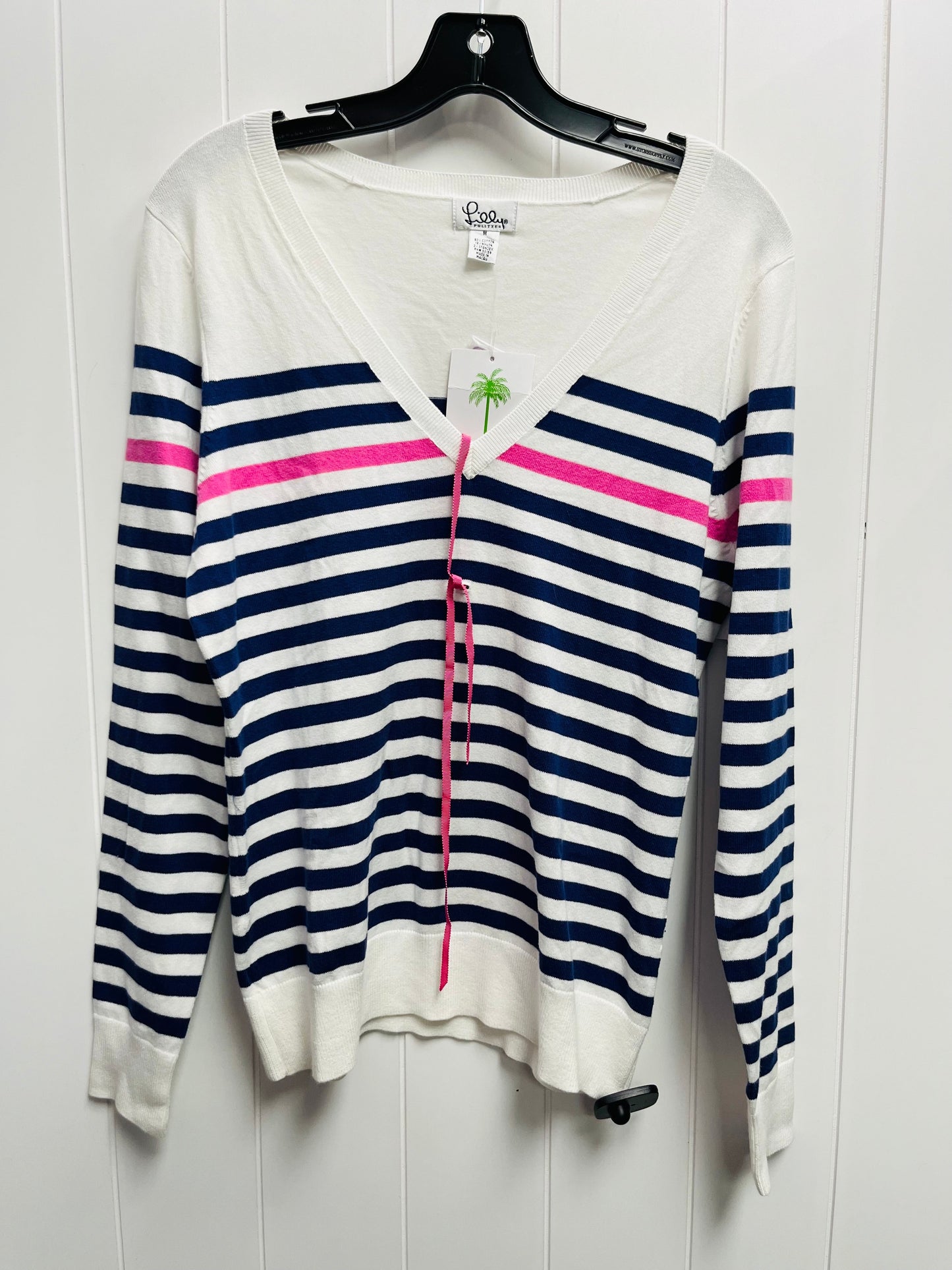 Top Long Sleeve Designer By Lilly Pulitzer In Blue & White, Size: M