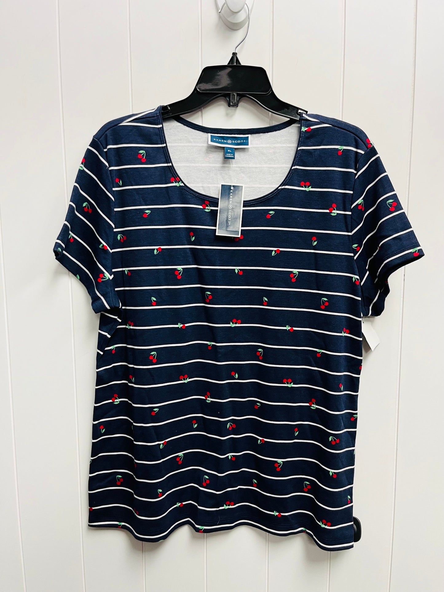 Top Short Sleeve By Karen Scott In Blue & Red & White, Size: Xl