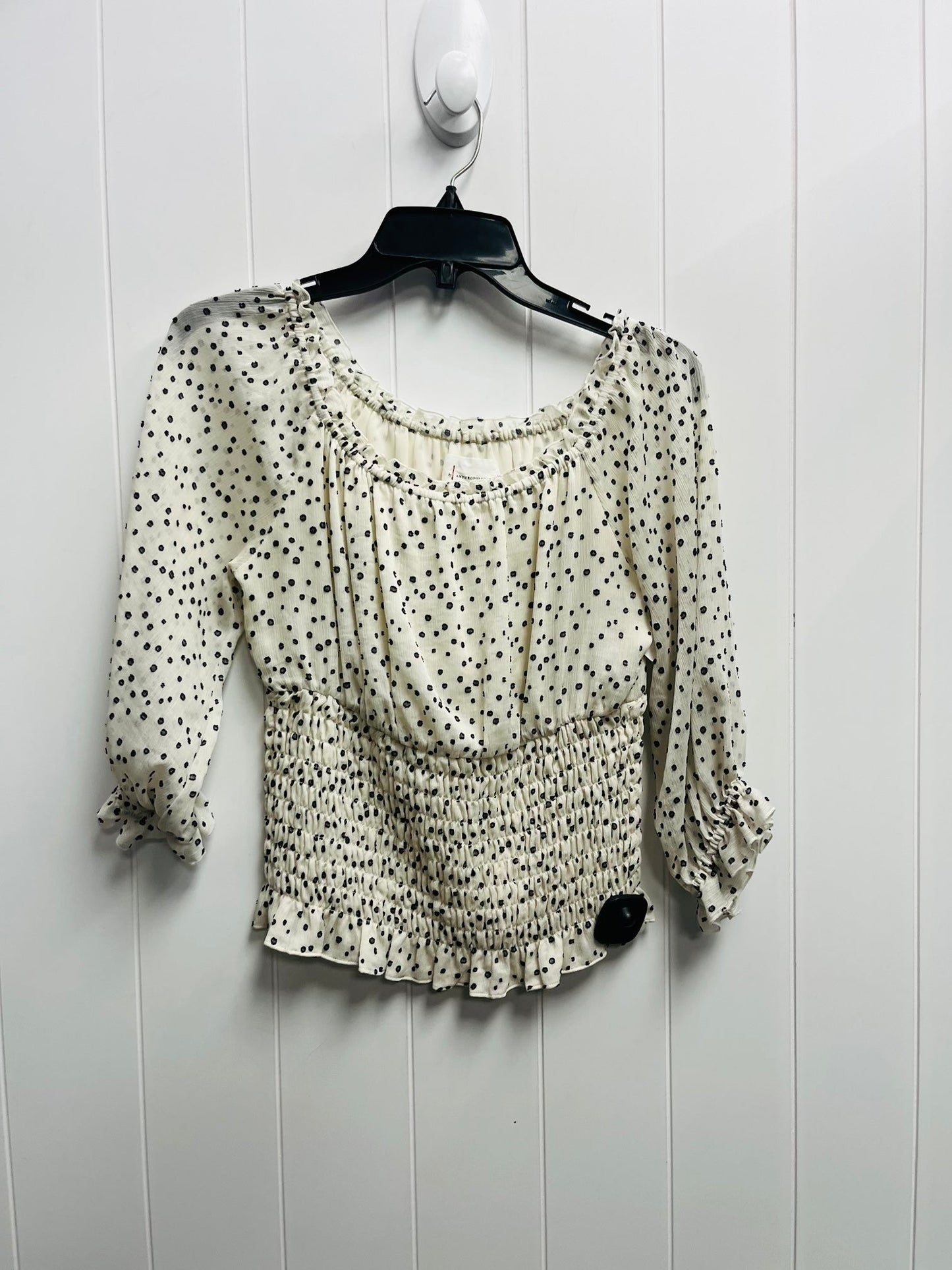 Top Short Sleeve By Anthropologie In Black & Cream, Size: S