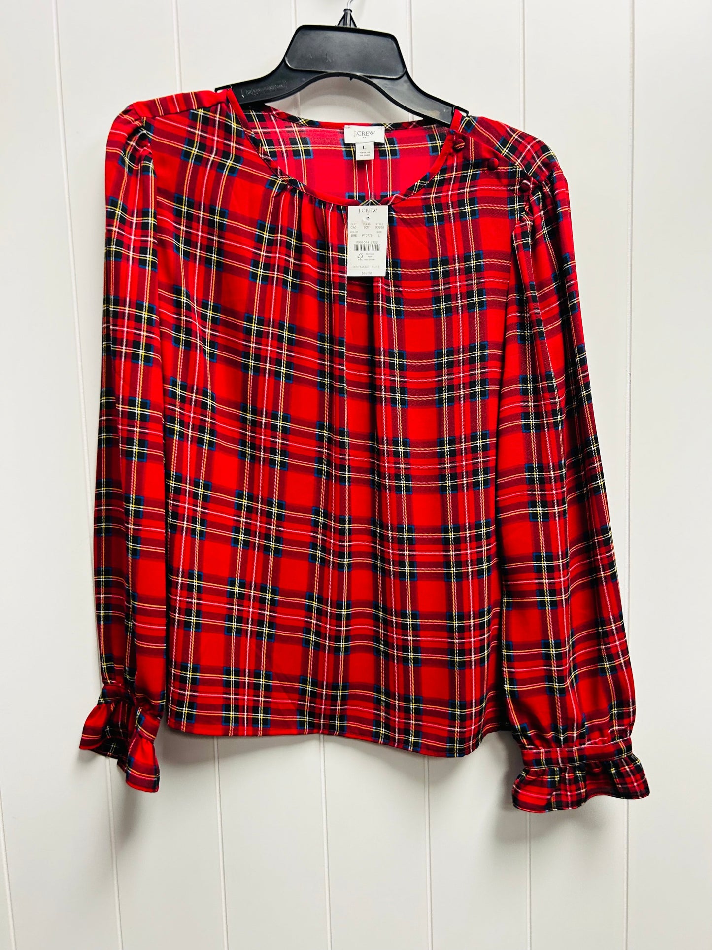 Red Blouse Long Sleeve J. Crew, Size L
