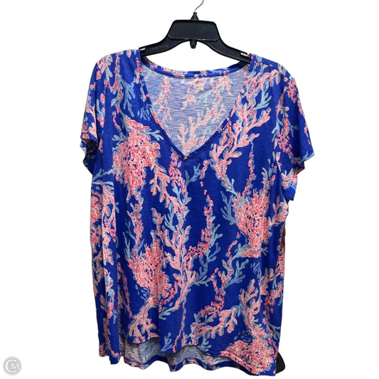 Top Short Sleeve Designer By Lilly Pulitzer In Blue & Orange, Size: Xl