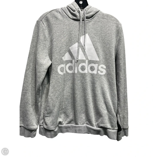 Athletic Sweatshirt Hoodie By Adidas In Grey, Size: L