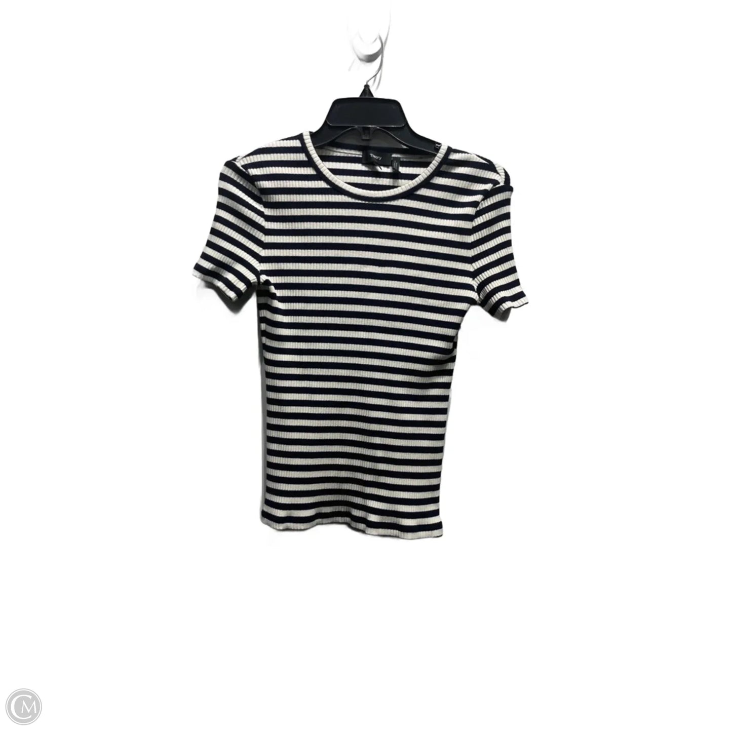 Top Short Sleeve By Theory In Blue & White, Size: M