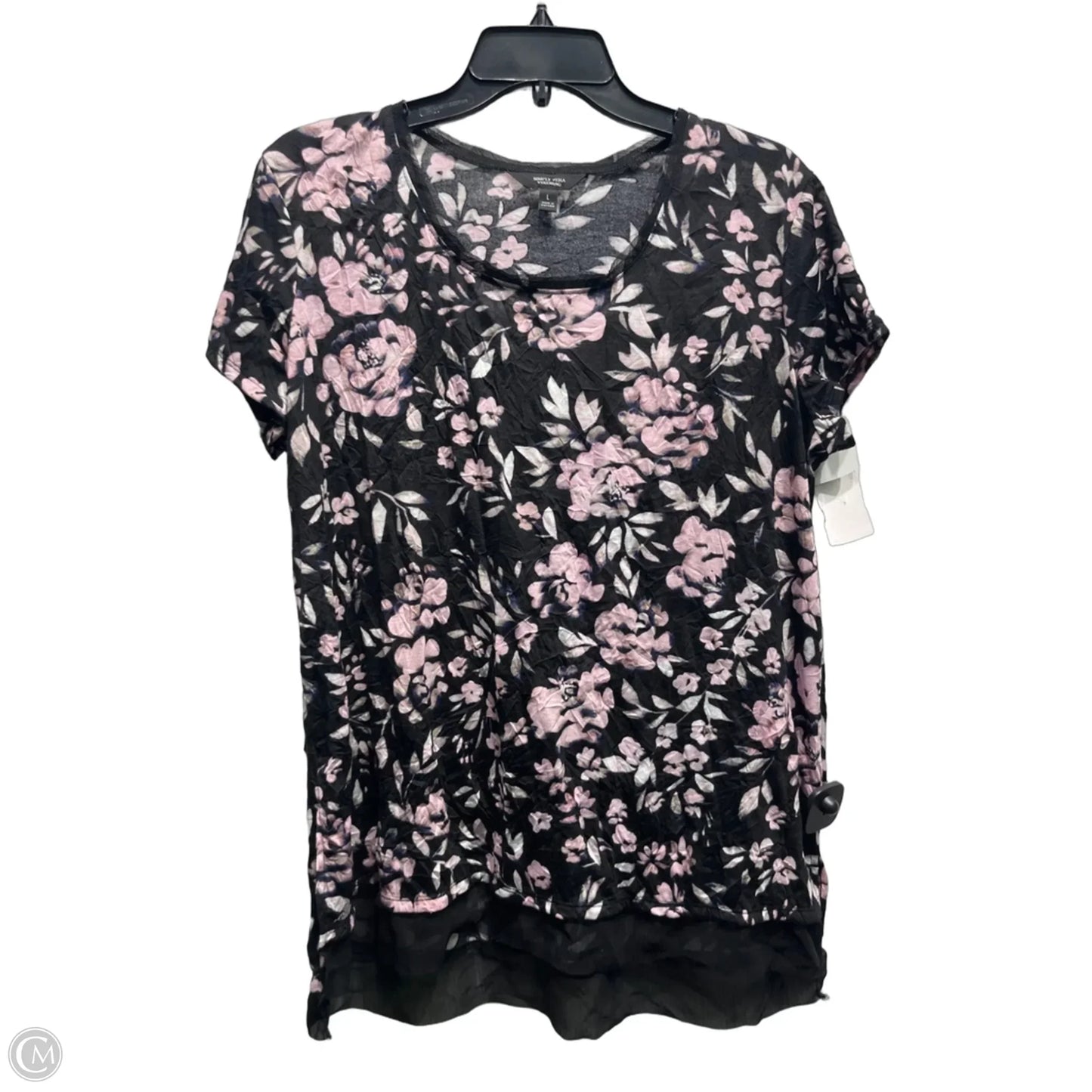 Top Short Sleeve By Simply Vera In Black & Pink, Size: L