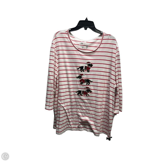 Top 3/4 Sleeve By Coral Bay In Red & White, Size: 2x
