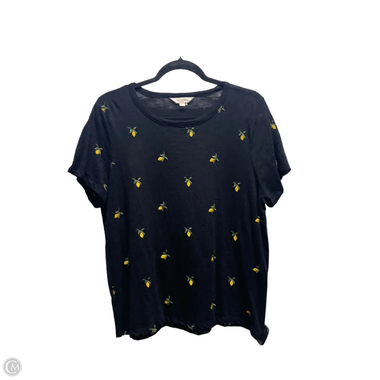 Top Short Sleeve By Lucky Brand In Black & Yellow, Size: L