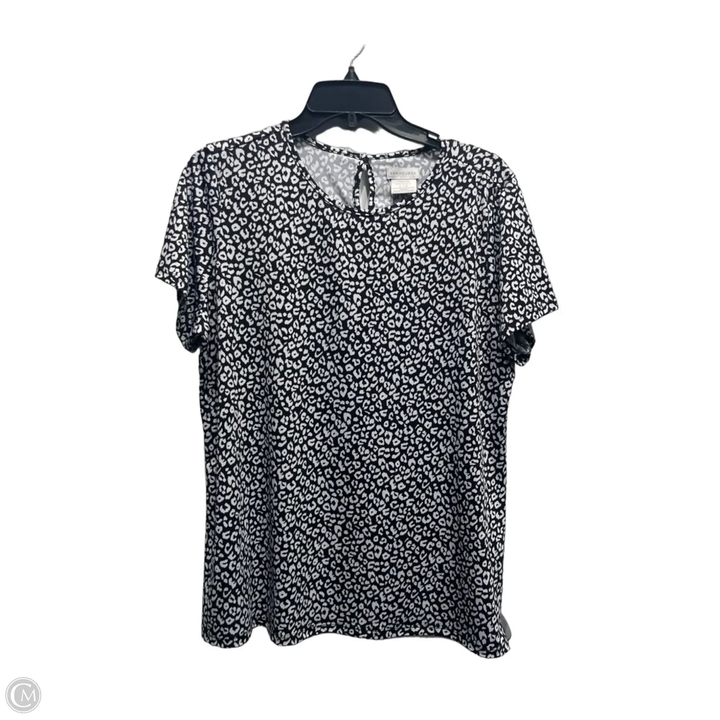 Top Short Sleeve By Van Heusen In Black & White, Size: L