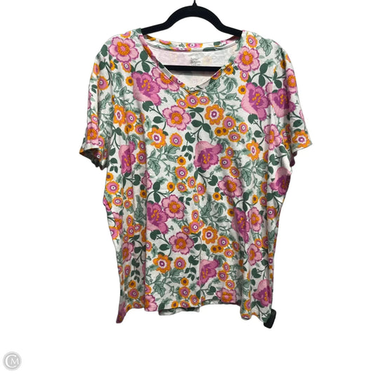 Top Short Sleeve By Kim Rogers In Green & Pink, Size: Xxl