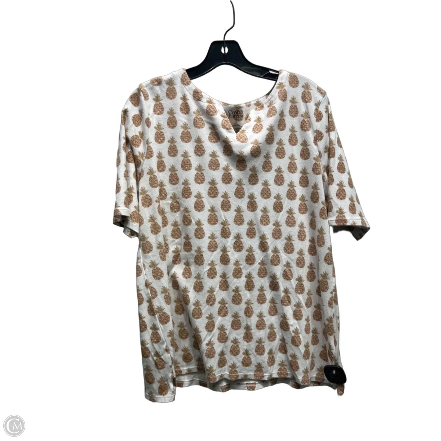Top Short Sleeve By Croft And Barrow In Tan & White, Size: L