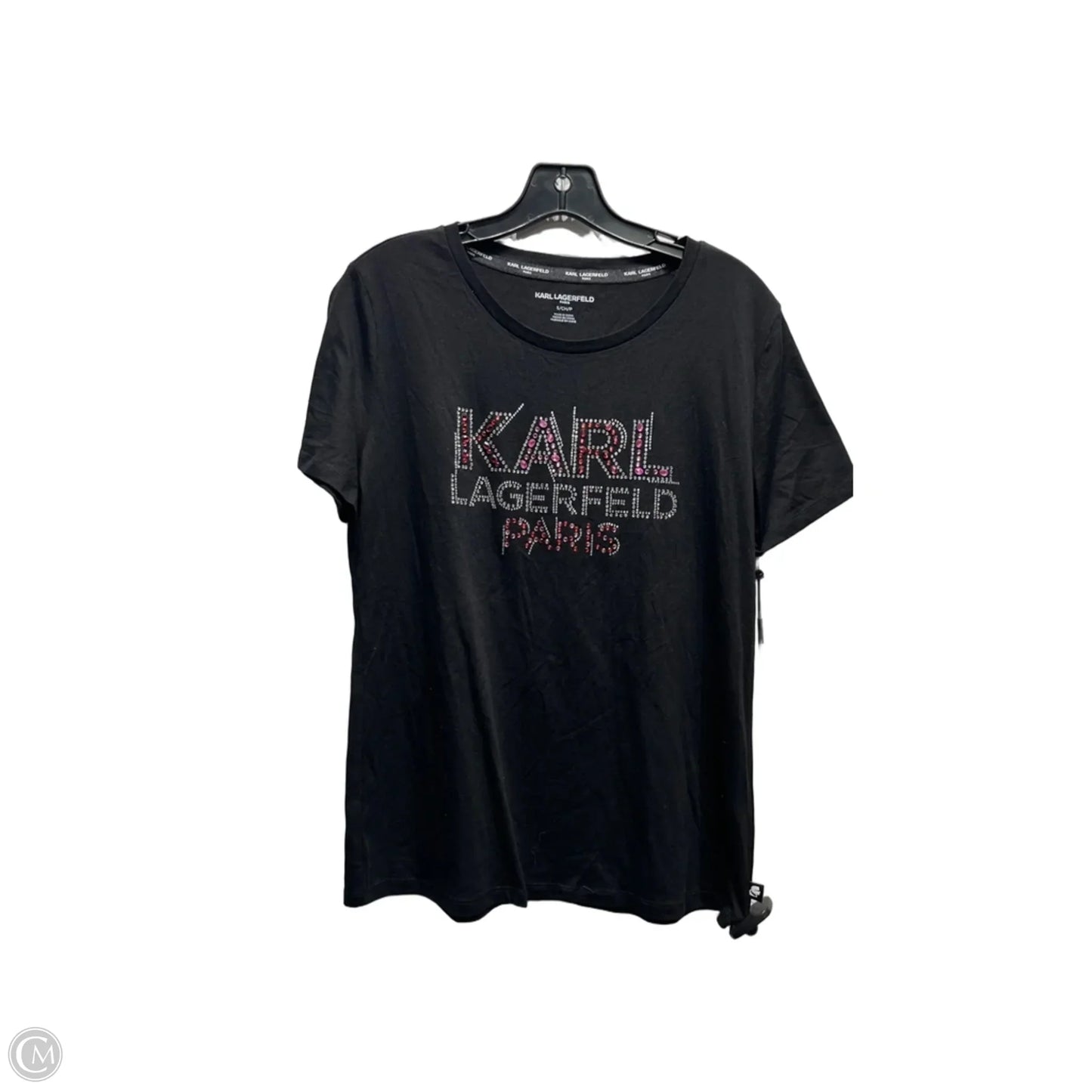 Top Short Sleeve Designer By Karl Lagerfeld In Black & Pink, Size: S