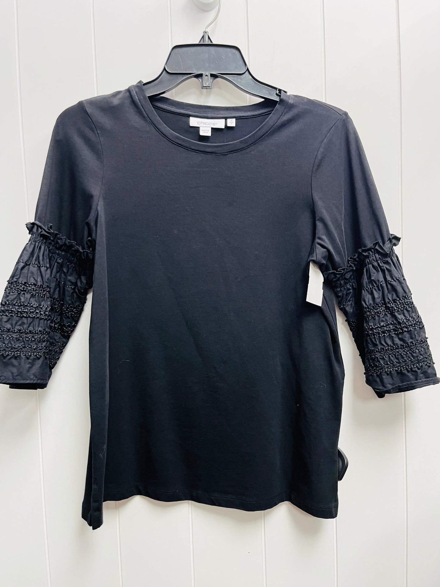 Top 3/4 Sleeve By Chicos In Black, Size: S