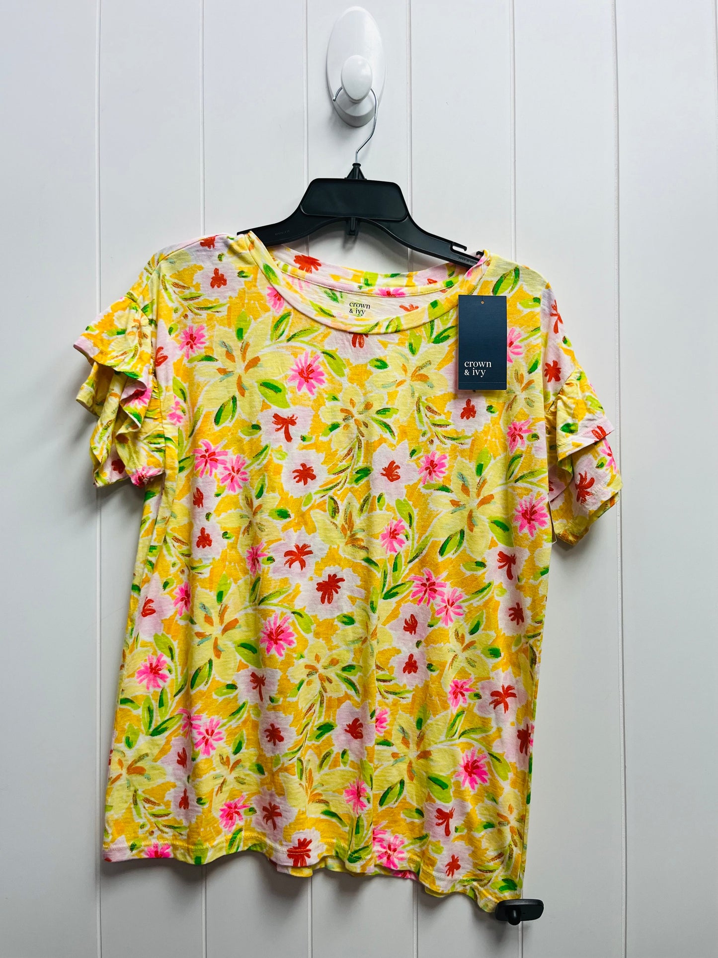 Pink & Yellow Top Short Sleeve Crown And Ivy, Size M