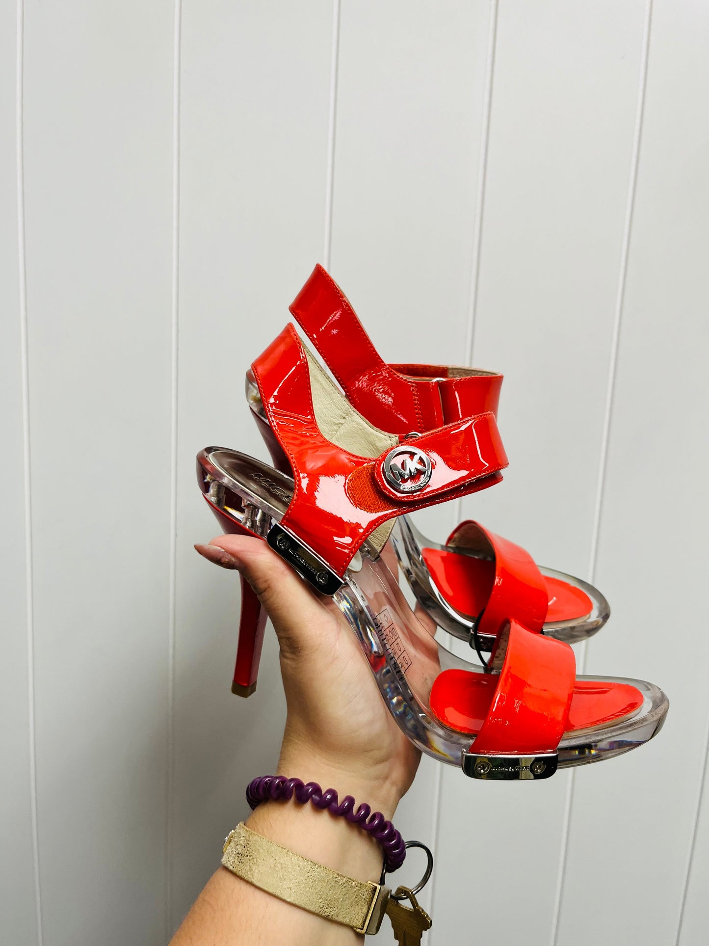 Sandals Heels Stiletto By Michael By Michael Kors In Orange, Size: 7.5