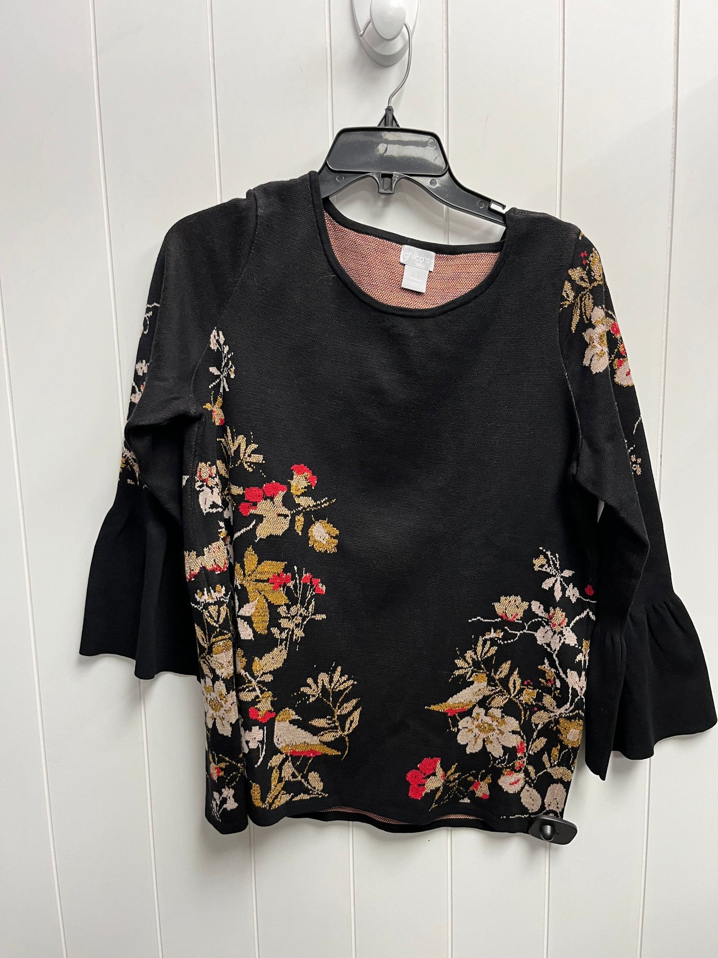 Top Long Sleeve By Chicos In Black & Red, Size: M