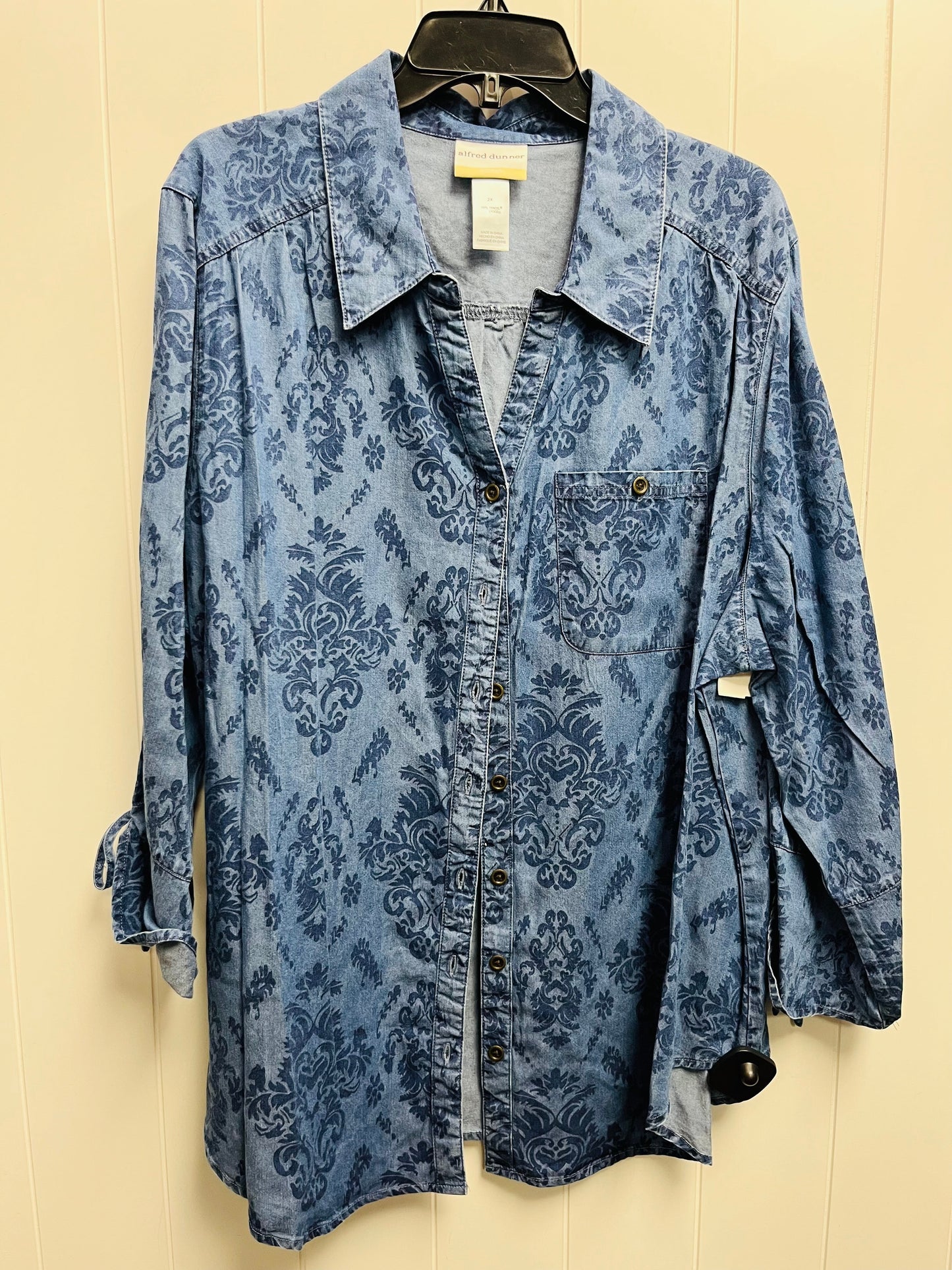 Top Long Sleeve By Alfred Dunner In Blue Denim, Size: 2x