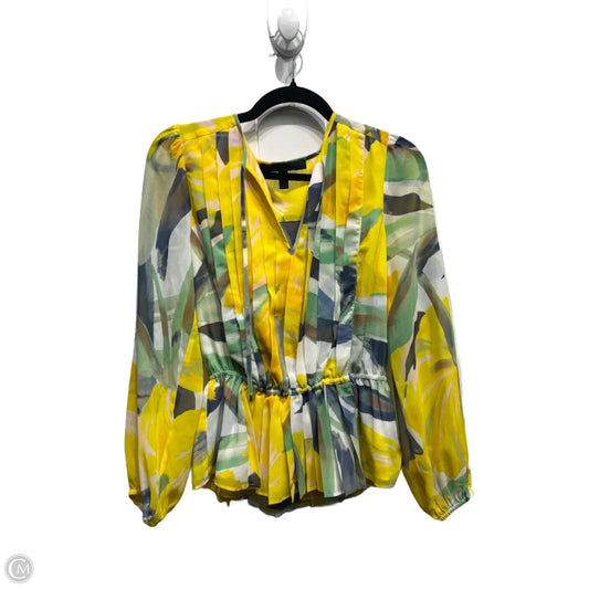 Blouse Long Sleeve By White House Black Market In Green & Yellow, Size: S