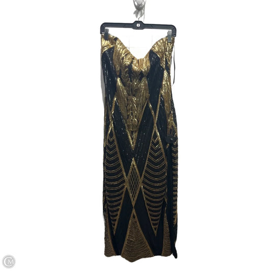 Dress Party Long By Clothes Mentor In Black & Gold, Size: 1x