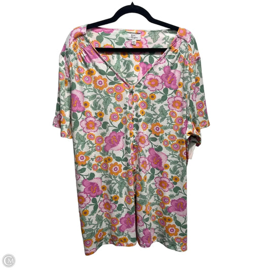 Top Short Sleeve Basic By Kim Rogers In Green & Pink, Size: 1x