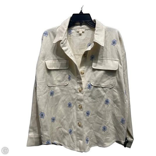 Top Long Sleeve By Hem & Thread In Blue & Cream, Size: M
