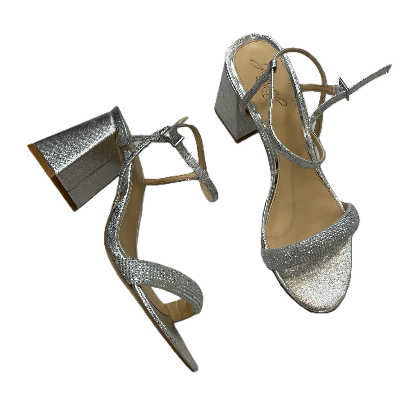 Shoes Heels Block By Badgley Mischka In Silver, Size: 8.5