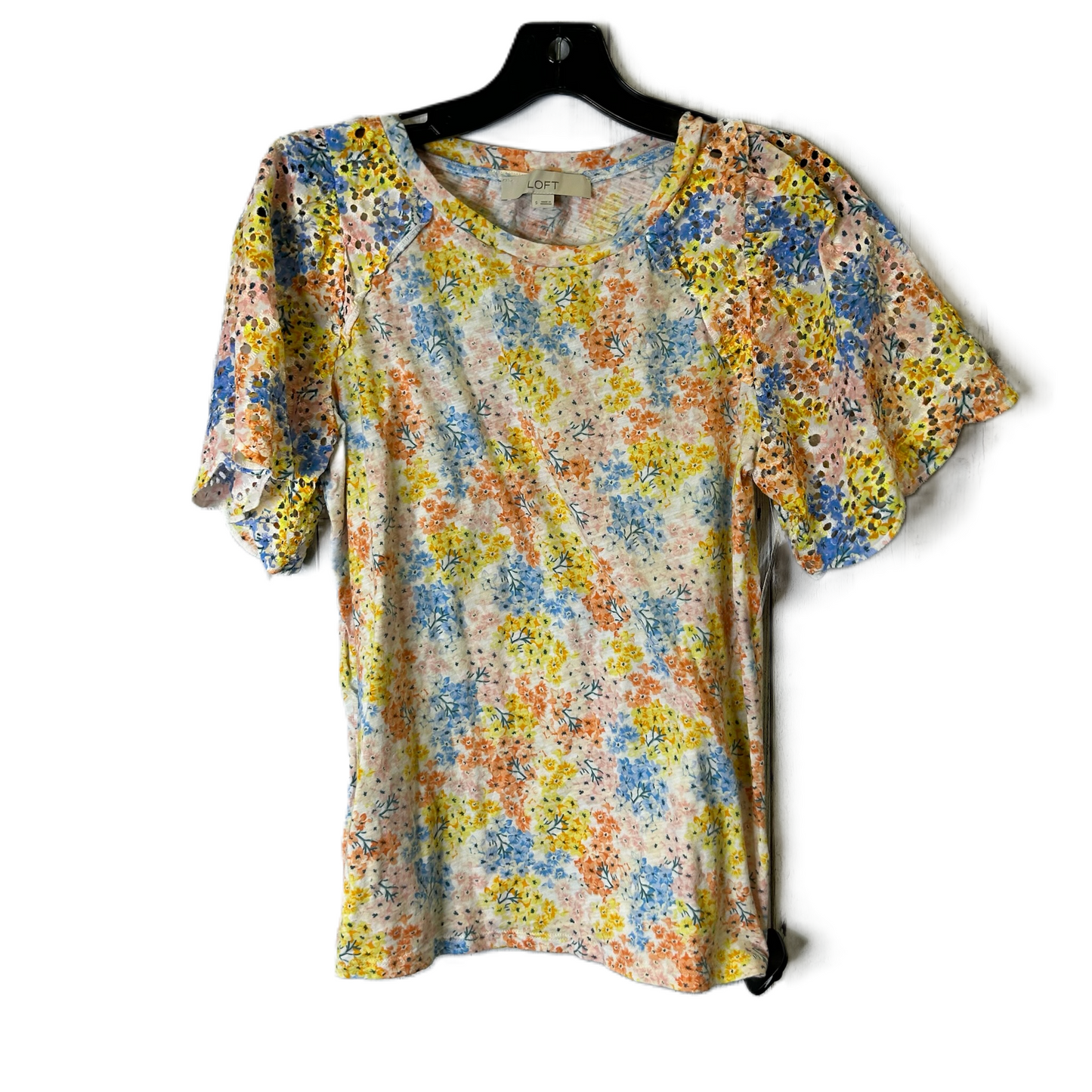 Floral Print Top Short Sleeve Basic By Loft, Size: S