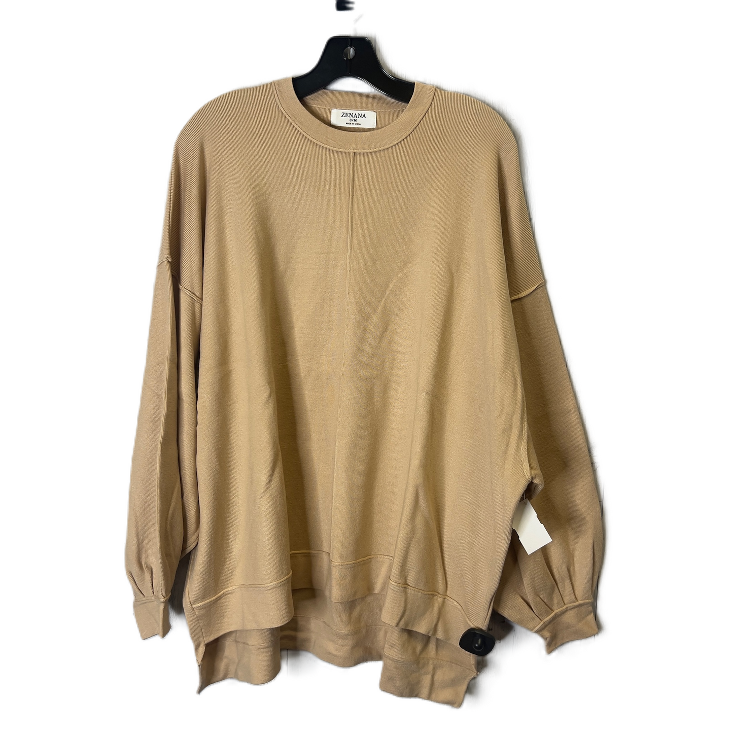 Top Long Sleeve Basic By Zenana Outfitters In Tan, Size: S