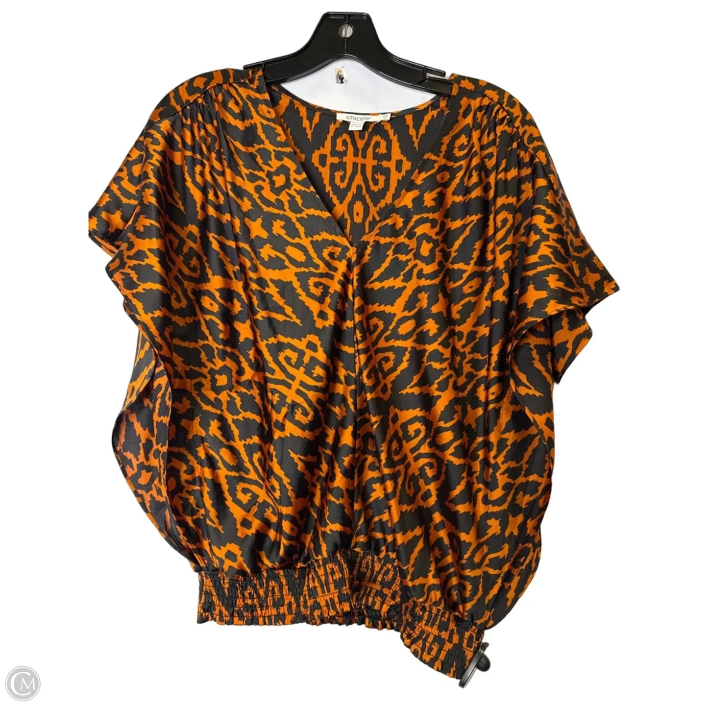 Blouse Short Sleeve By Chicos In Black & Orange, Size: 6