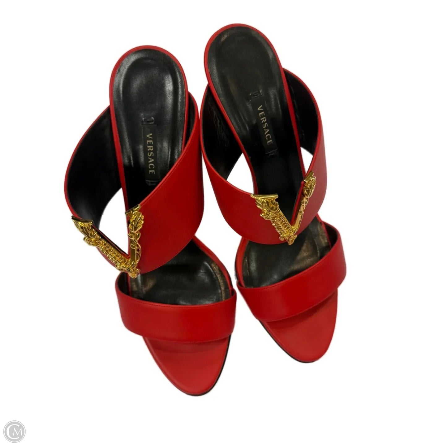 Shoes Luxury Designer By Versace In Red, Size: 10