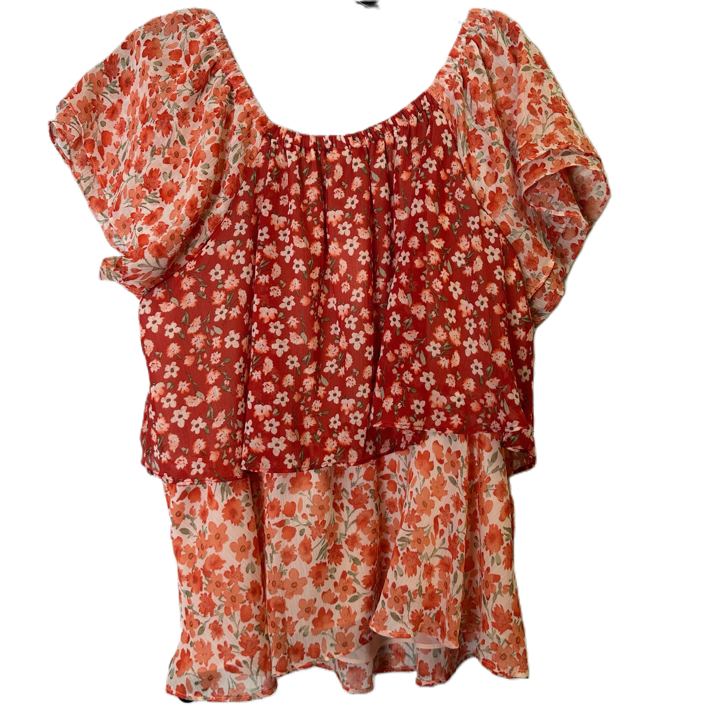 Floral Print Top Short Sleeve By Cato, Size: L